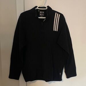 adidas Men's Black Quarter-Zip Sweater with White Shoulder Stripes